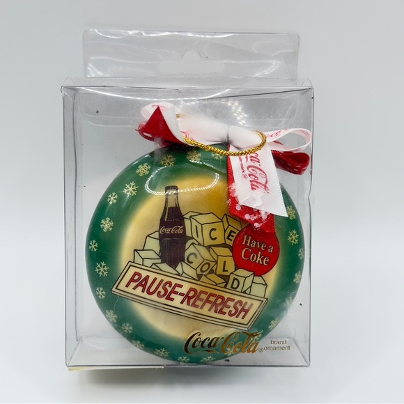 Vintage Coca-Cola Ornament | Pause Refresh Ribbon Holiday Ball | NIB 268941V - Picture 1 of 8
